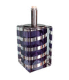A large Mid Century Table lamp made of lucite and chrome with purple and chrome stripes and a black shade - Mid Century Lighting - 1970s table lamp