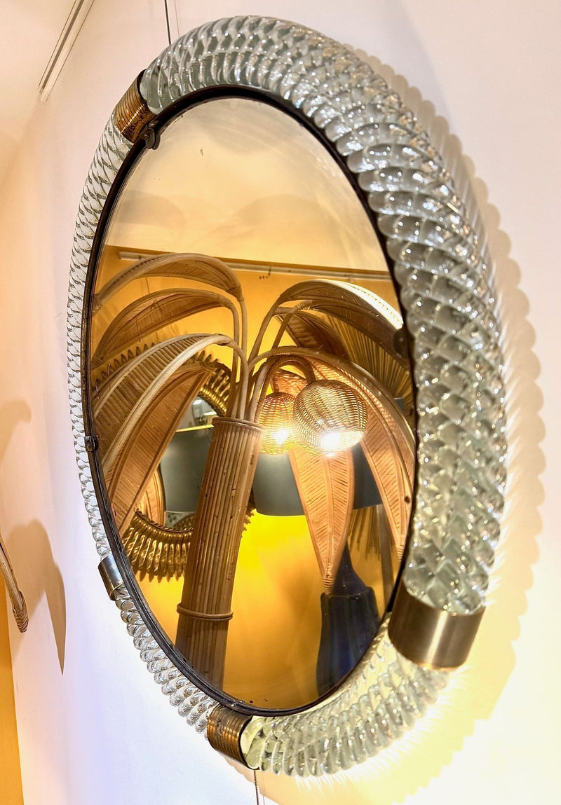 A large 1940s circular Murano glass and brass mirror by Barovier and Toso