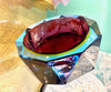 A large heavy 1960s faceted Sommerso Murano glass bowl by Seguso in blue, purple and yellow