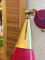 A pair of Holm Sorensen 1950s red enamelled metal and brass adjustable wall lights