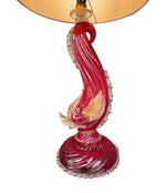 A wonderful pair of 1940s red Murano dolphin lamps by Barovier & Toso