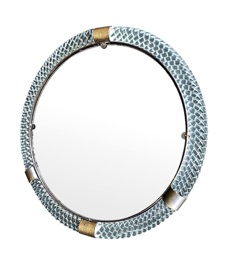 A large 1940s circular Murano glass and brass mirror by Barovier and Toso