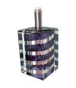 A large Mid Century Table lamp made of lucite and chrome with purple and chrome stripes and a black shade - Mid Century Lighting - 1970s table lamp