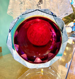 A large heavy 1960s faceted Sommerso Murano glass bowl by Seguso in blue, purple and yellow