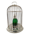 A wonderful Victorian style green glass, cockatoo decanter in silver plated cage with 8 glasses