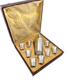 A 1930s Silver plated Art deco cocktail set with silver plated cocktail shaker and eight silver plated shot glasses