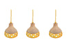 A set of three 1960s French glazed ceramic ceiling lights suspended from thick knotted rope