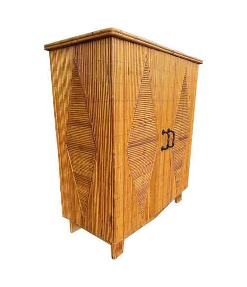 Mid Century bamboo cabinet French Riviera split cane by Audoux and Minet - Mid Century Furniture London