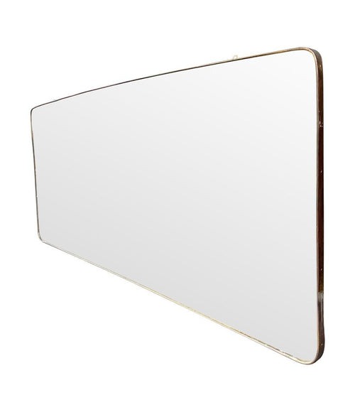 Mid Century mirror Italian brass framed 1950s with curved corners