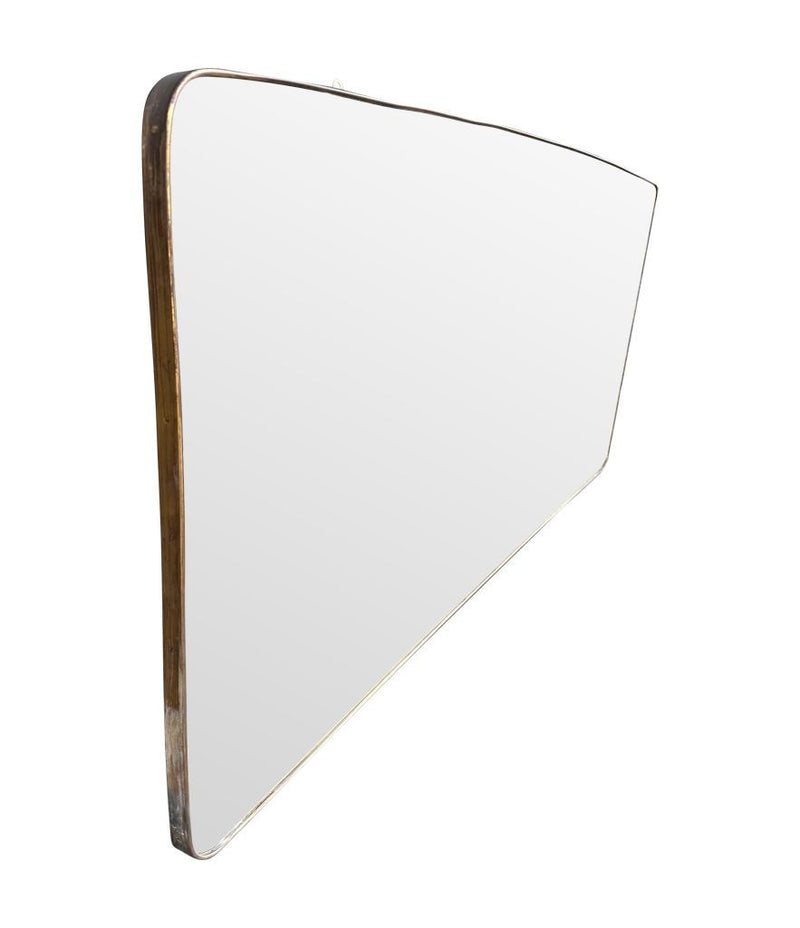 Mid Century mirror Italian brass framed 1950s with curved corners