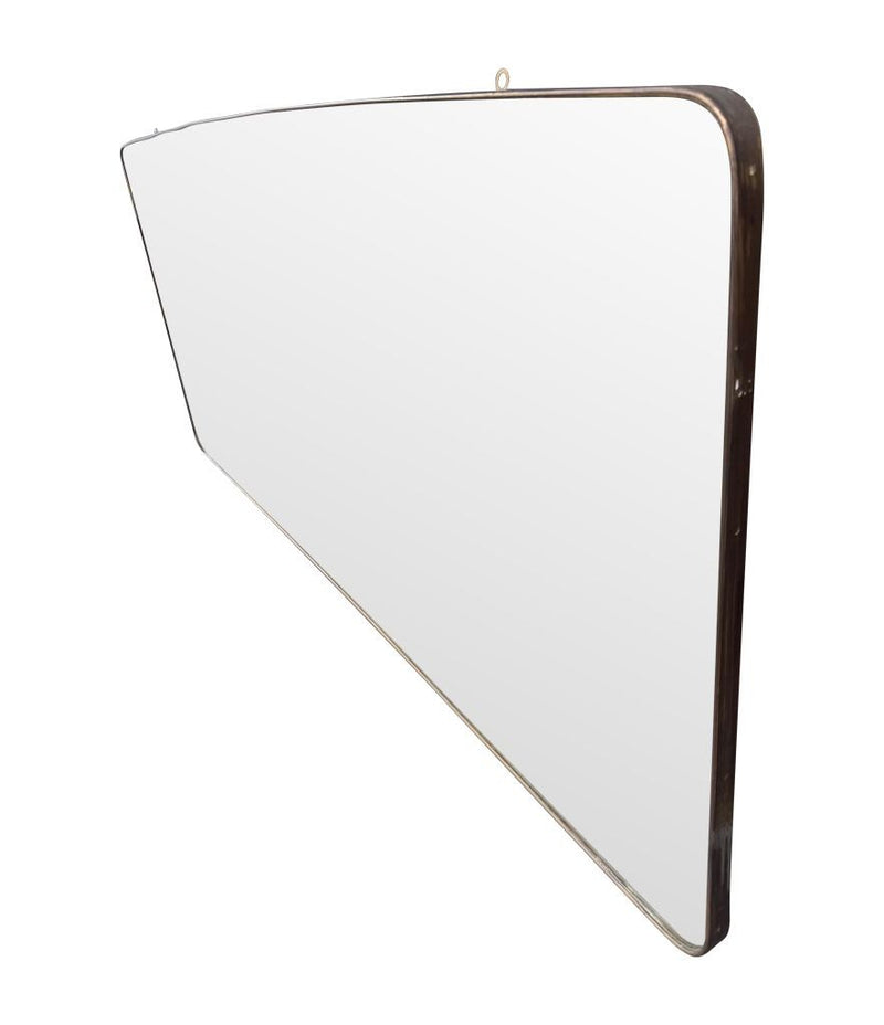 Mid Century mirror Italian brass framed 1950s with curved corners