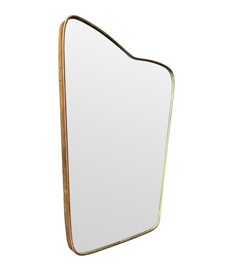 Mid Century mirror brass framed Italian with shaped top - 1950s