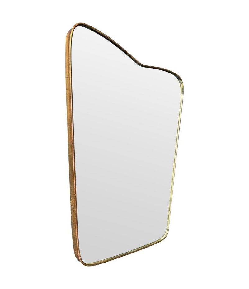Mid Century mirror brass framed Italian with shaped top - 1950s