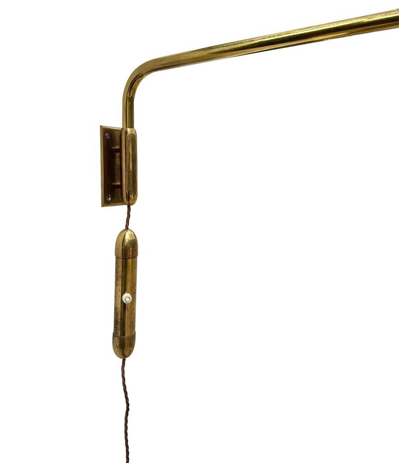 Mid century wall lights telescopic solid brass with counter weight switch Italian 1950s