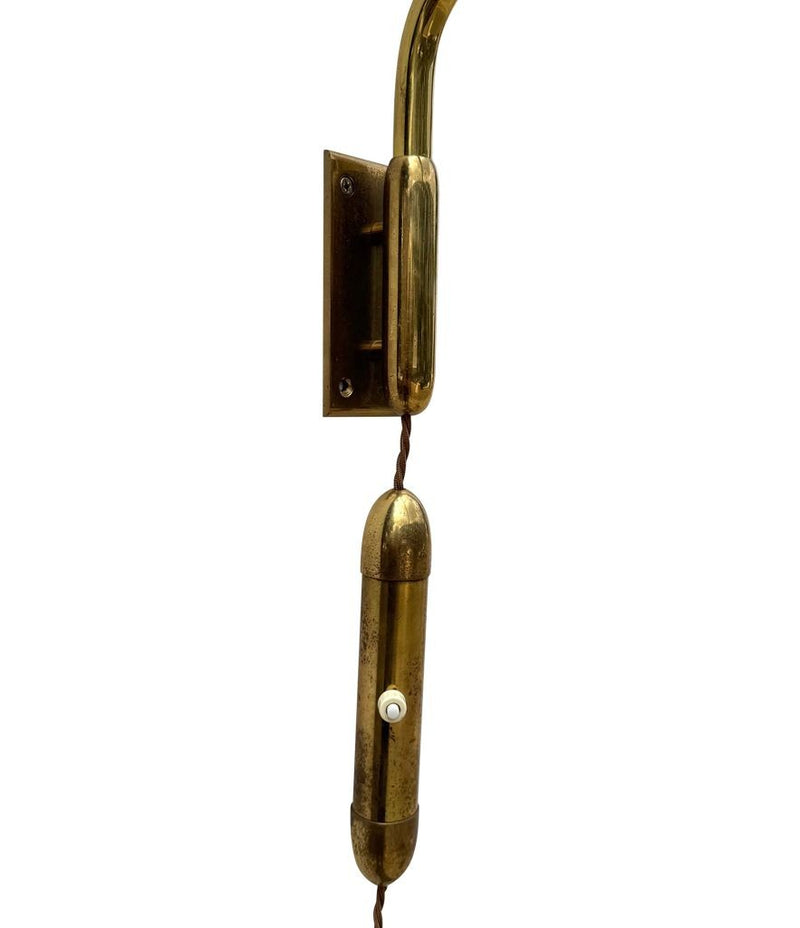 Mid century wall lights telescopic solid brass with counter weight switch Italian 1950s