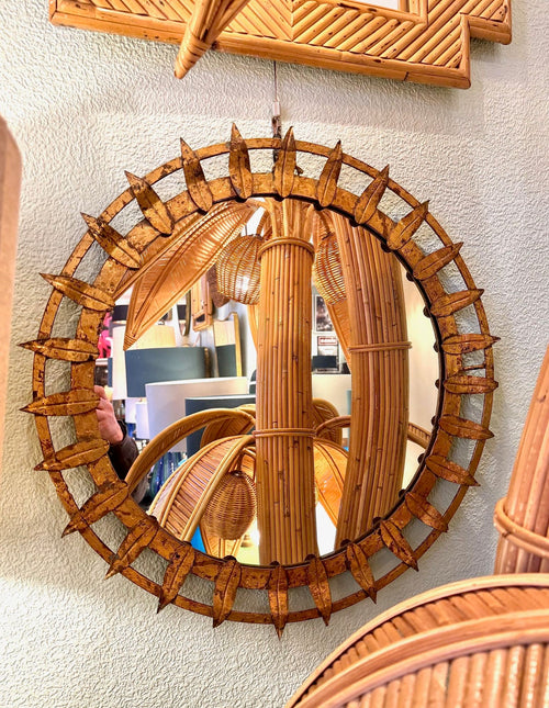 Mid century sunburst mirror - gilt wrought iron circular - 1950s - Spanish
