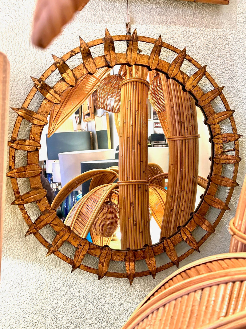 Mid century sunburst mirror - gilt wrought iron circular - 1950s - Spanish