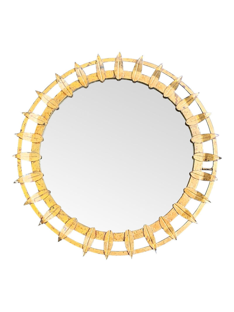 Mid century sunburst mirror - gilt wrought iron circular - 1950s - Spanish