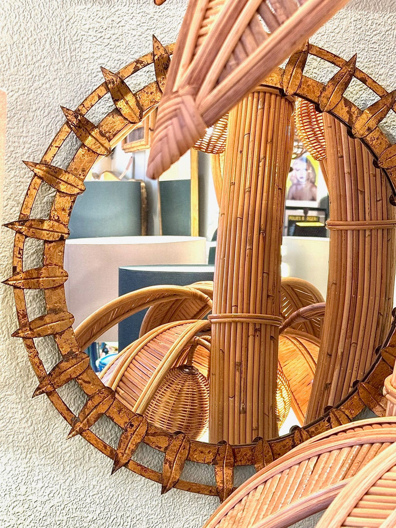 Mid century sunburst mirror - gilt wrought iron circular - 1950s - Spanish