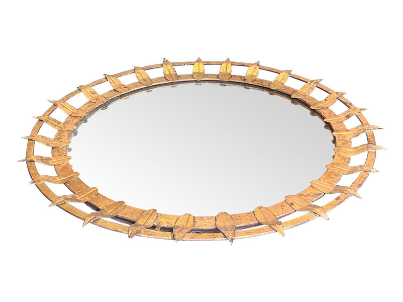 Mid century sunburst mirror - gilt wrought iron circular - 1950s - Spanish