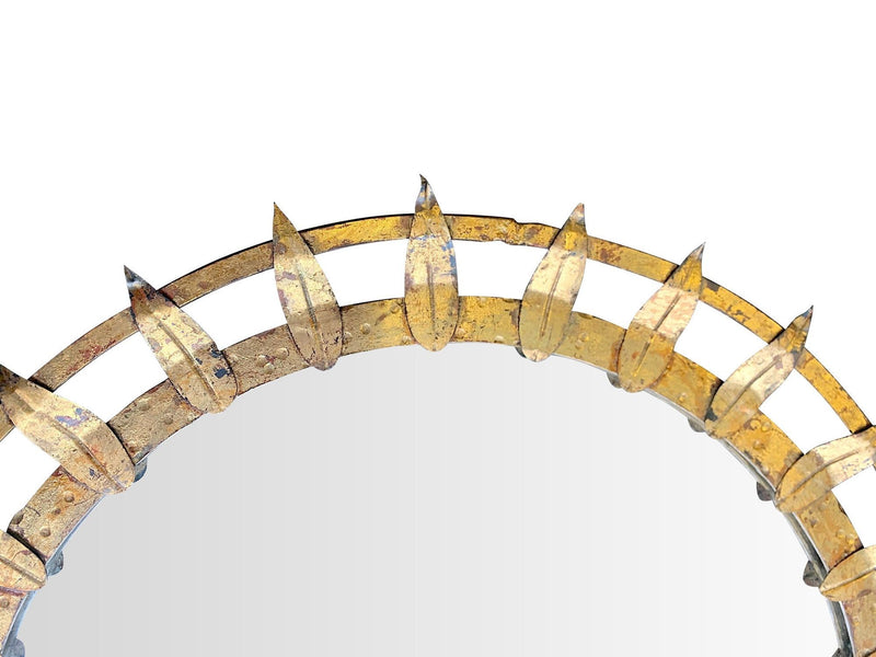 Mid century sunburst mirror - gilt wrought iron circular - 1950s - Spanish