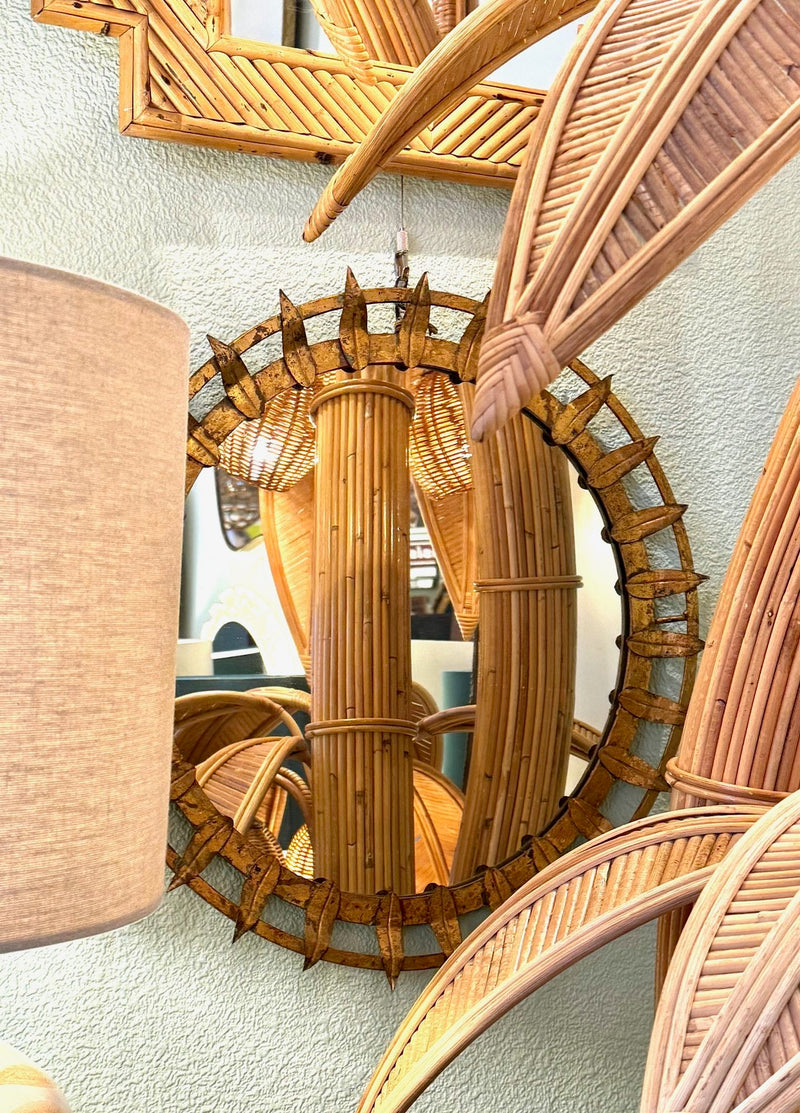 Mid century sunburst mirror - gilt wrought iron circular - 1950s - Spanish