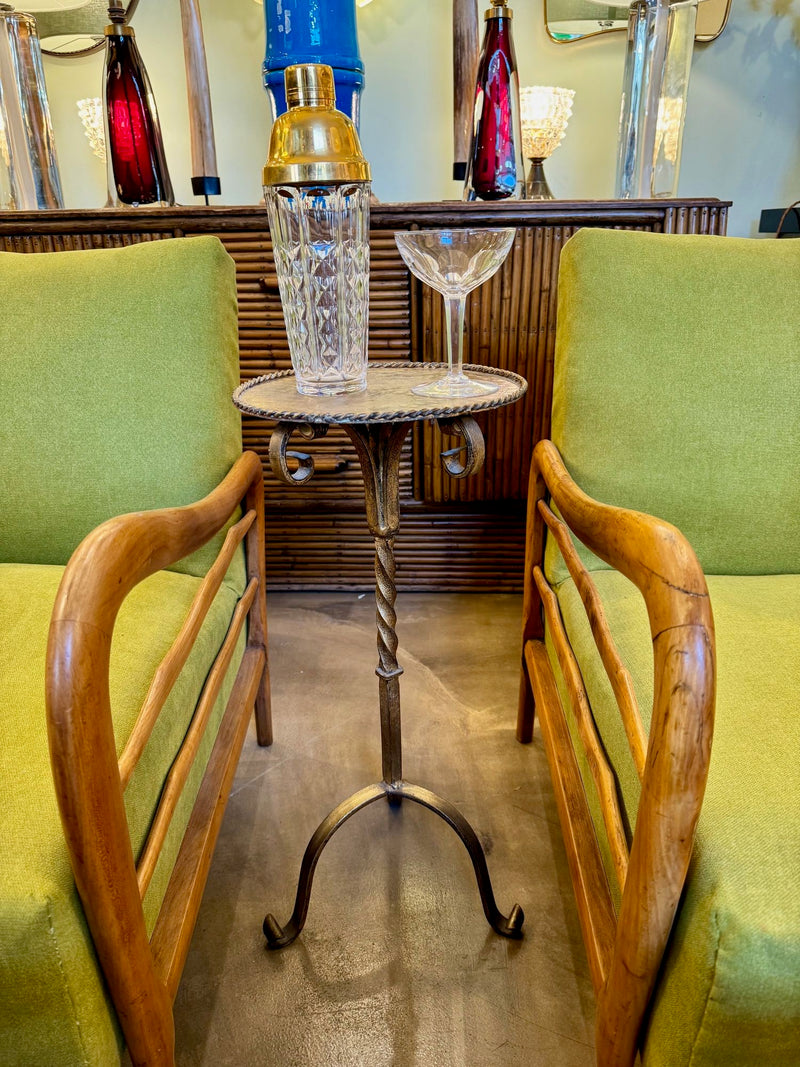 Mid century side table martini table wrought iron gilt metal Spanish 1950s