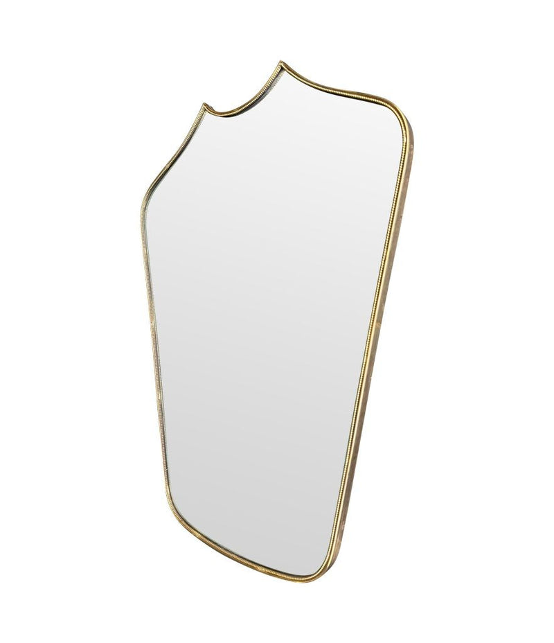 Mid Century mirror shield mirror with solid brass beaded frame 1950s