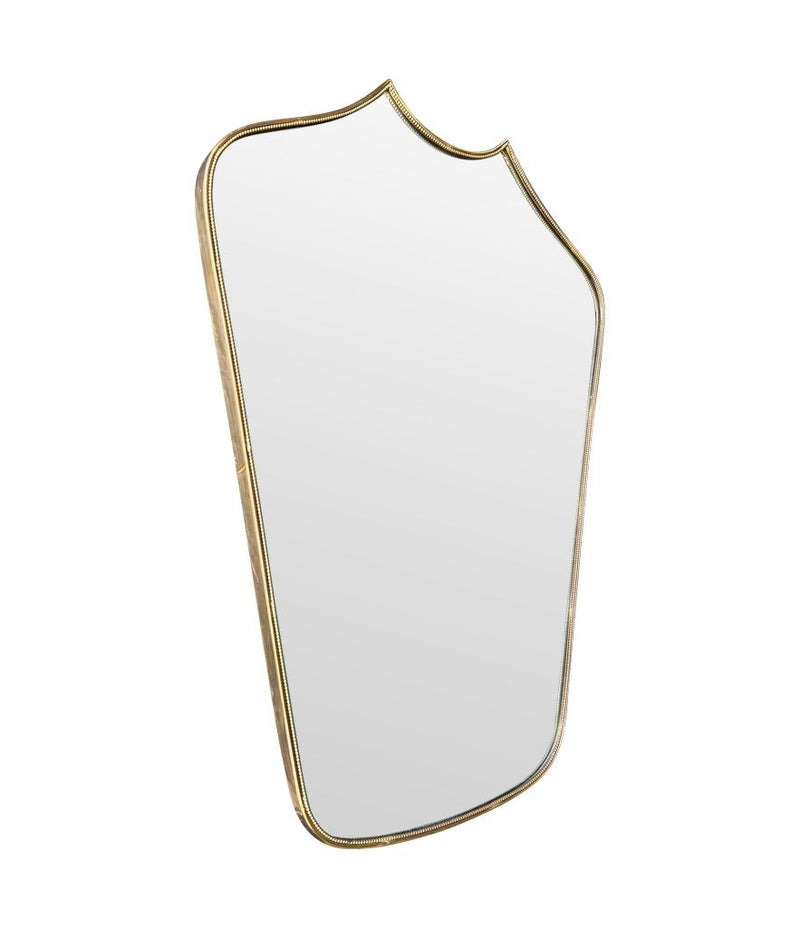 Mid Century mirror shield mirror with solid brass beaded frame 1950s
