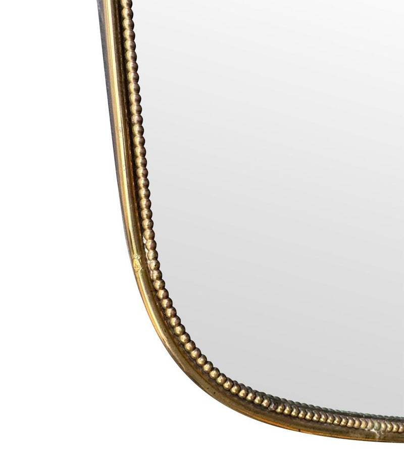 Mid Century mirror shield mirror with solid brass beaded frame 1950s