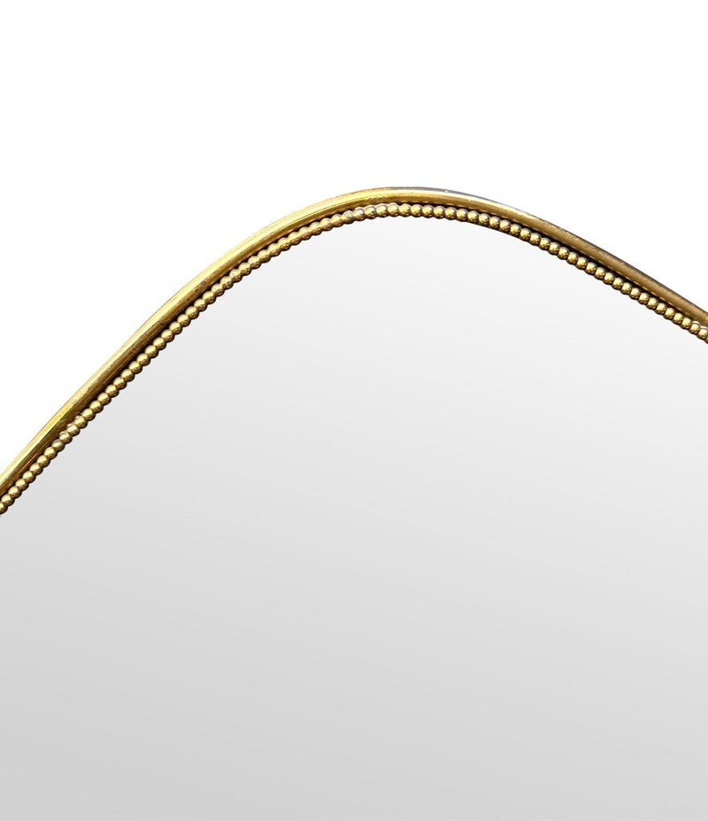 Mid Century mirror shield mirror with solid brass beaded frame 1950s