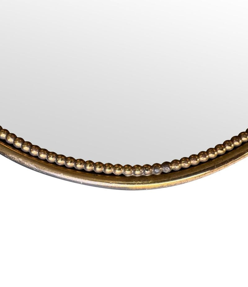 Mid Century mirror shield mirror with solid brass beaded frame 1950s