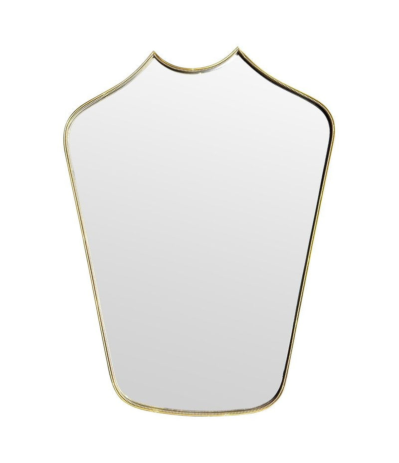 Mid Century mirror shield mirror with solid brass beaded frame 1950s