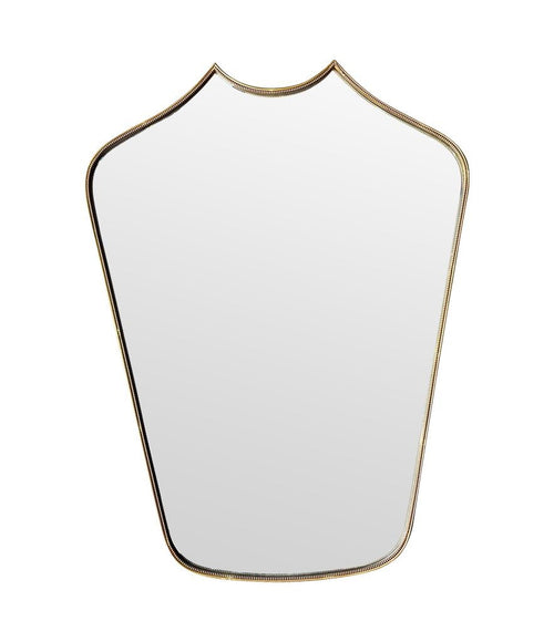 Mid Century mirror shield mirror with solid brass beaded frame 1950s