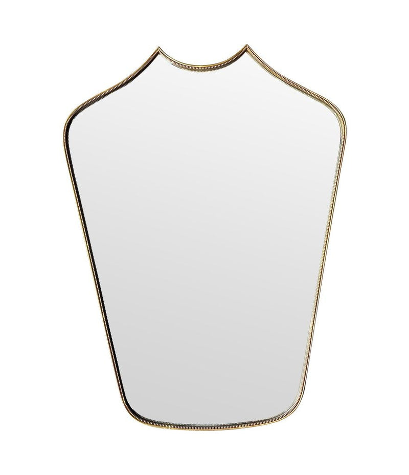 Mid Century mirror shield mirror with solid brass beaded frame 1950s