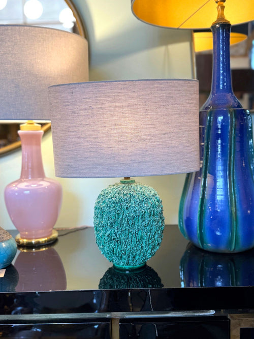 Mid century table lamp studio pottery Hedgehog lamp by Gunnar Nylund for Rörstrand in vibrant green