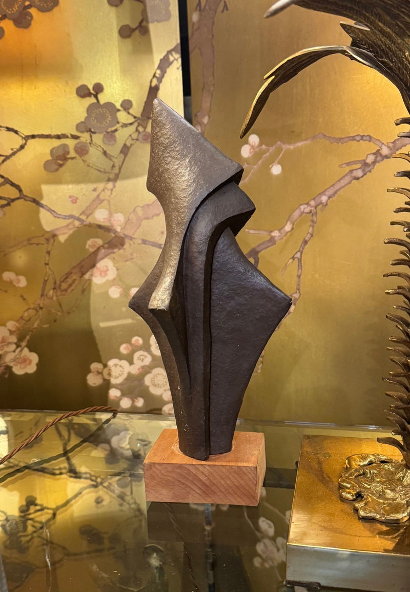Mid century bronze abstract sculpture Belgian ceramic with bronze textured style finish