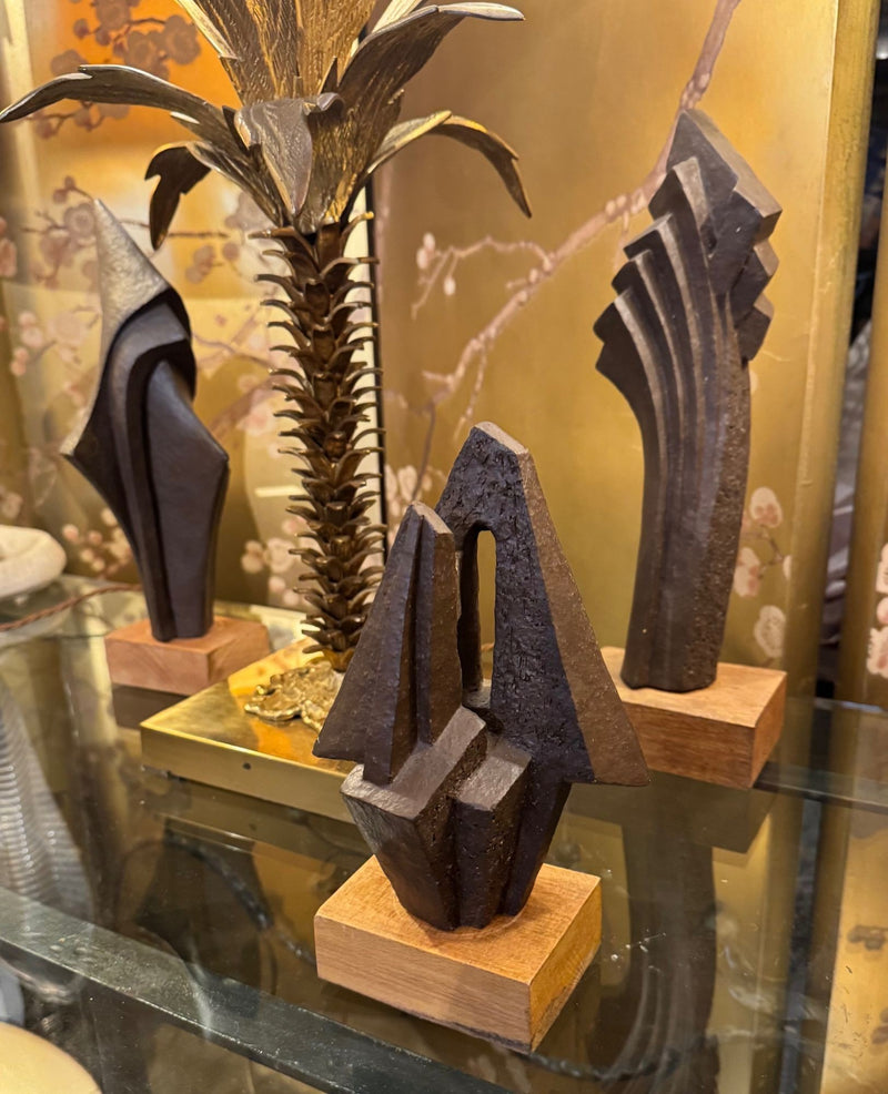 Mid century bronze abstract sculpture Belgian ceramic with bronze textured style finish