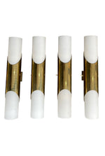 Mid Century wall sconces by Neuhaus Leuchten of white opaline and brass - 1960s