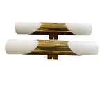 Mid Century wall sconces by Neuhaus Leuchten of white opaline and brass - 1960s