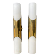 Mid Century wall sconces by Neuhaus Leuchten of white opaline and brass - 1960s