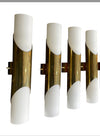 Mid Century wall sconces by Neuhaus Leuchten of white opaline and brass - 1960s