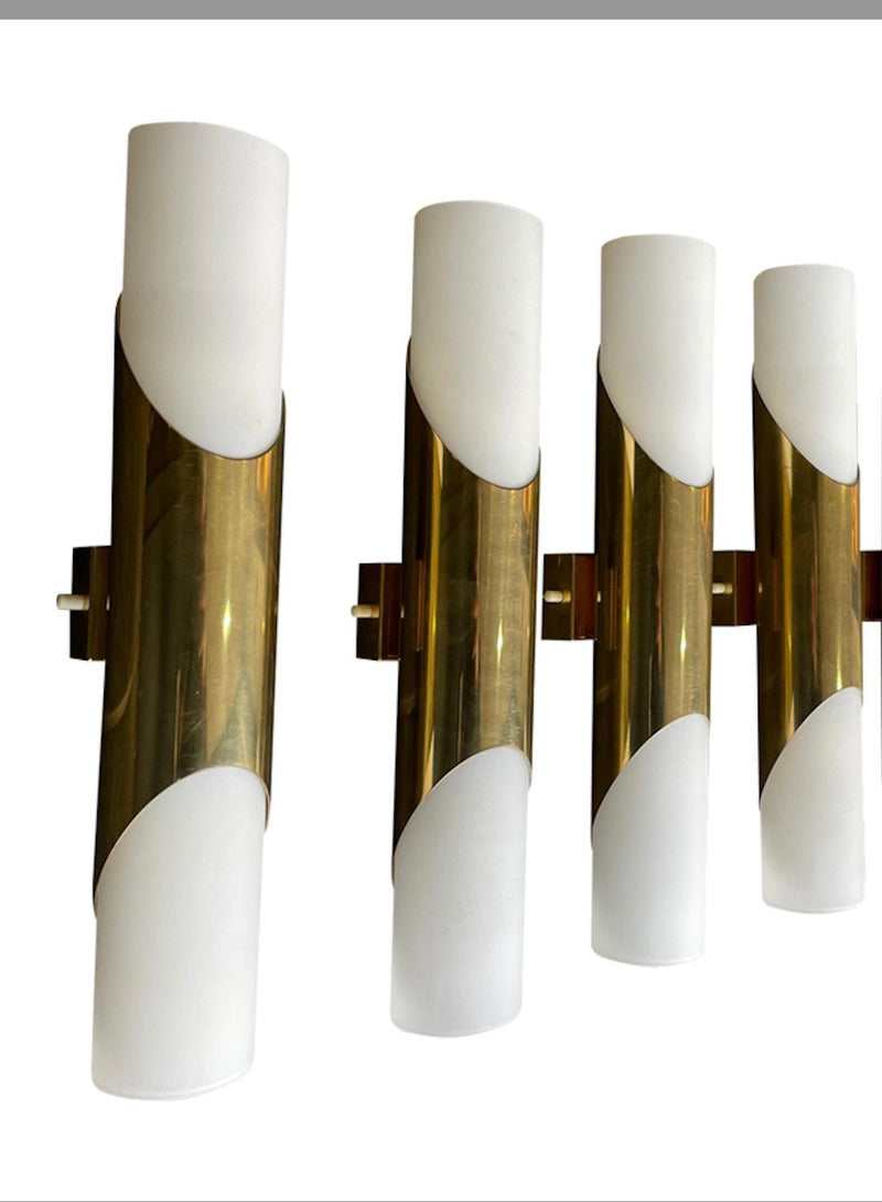 Mid Century wall sconces by Neuhaus Leuchten of white opaline and brass - 1960s