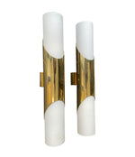 Mid Century wall sconces by Neuhaus Leuchten of white opaline and brass - 1960s