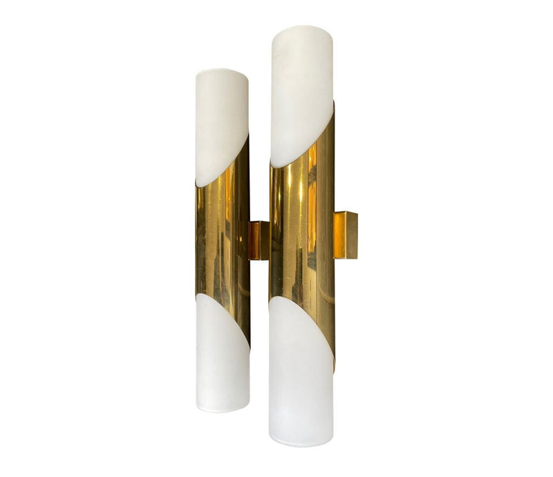 Mid Century wall sconces by Neuhaus Leuchten of white opaline and brass - 1960s