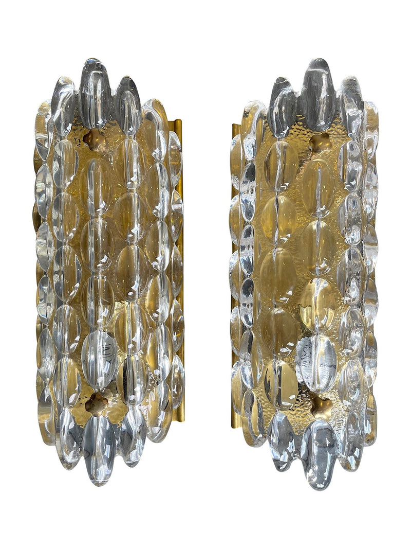 Mid century wall sconces Orrefors glass by Carl Fagerlund for Lyfa 1960s