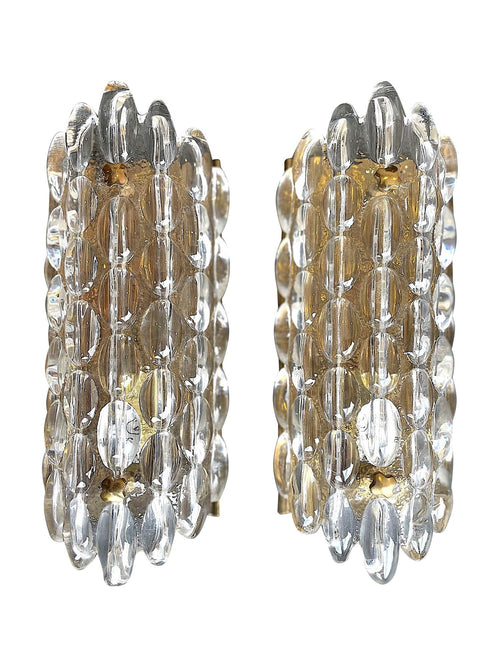 Mid century wall sconces Orrefors glass by Carl Fagerlund for Lyfa 1960s