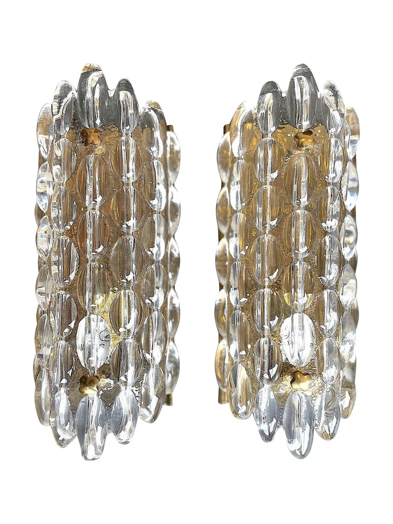 Mid century wall sconces Orrefors glass by Carl Fagerlund for Lyfa 1960s