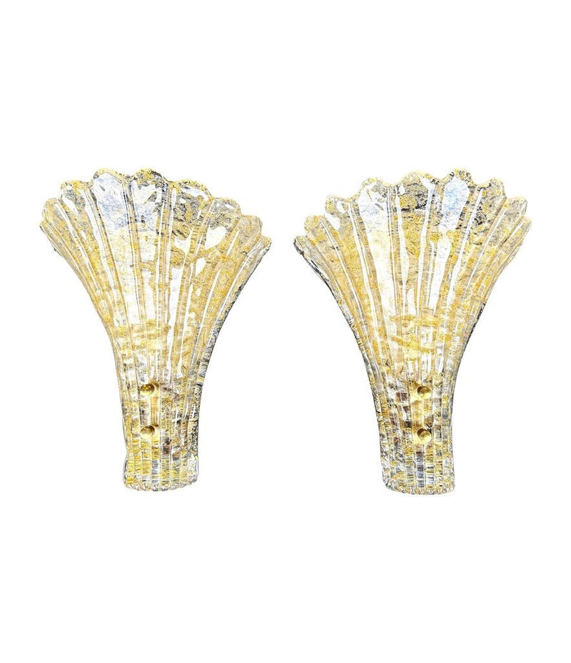 Mid century wall sconces gold leaf Orreors glass by Carl Fagerlund fan shaped wall sconces