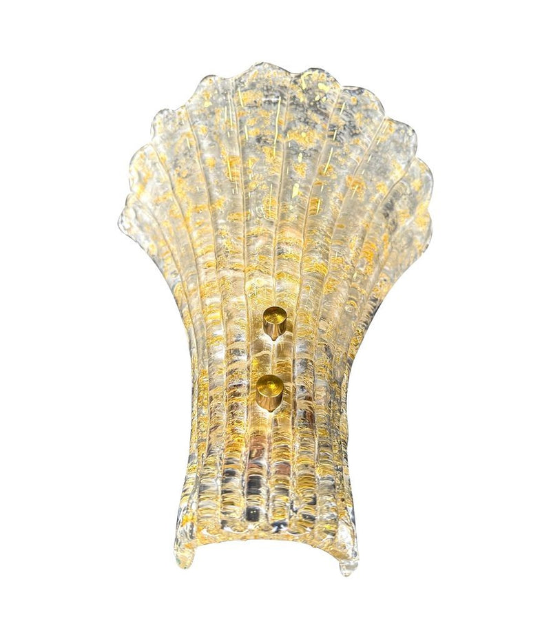 Mid century wall sconces gold leaf Orreors glass by Carl Fagerlund fan shaped wall sconces